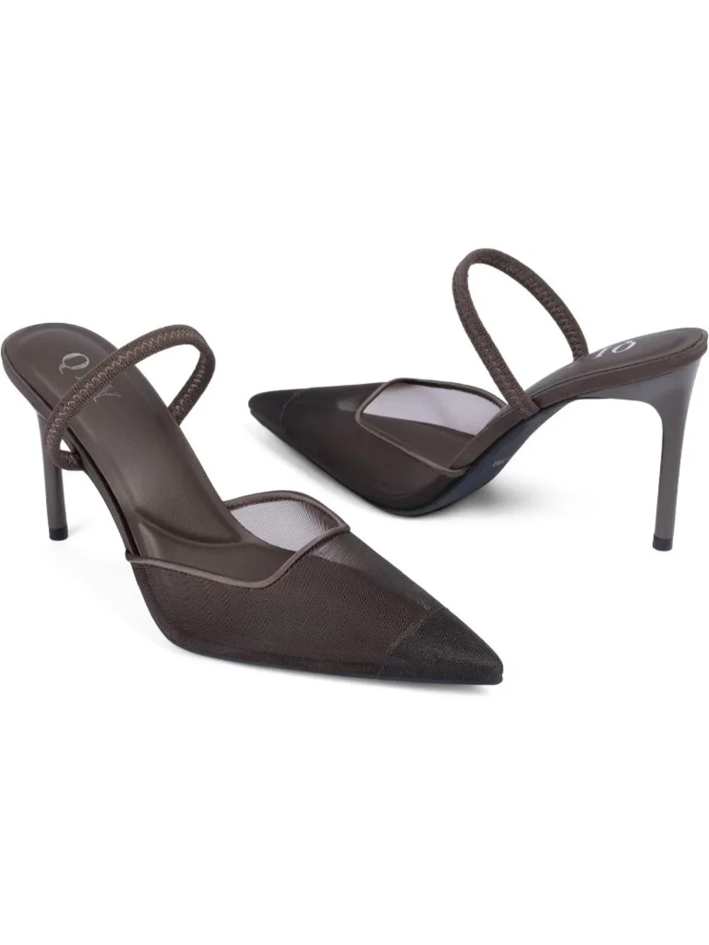 Women's Brown Pointed Toe Slingback Stiletto Pumps Slip On Heeled Mule Shoes